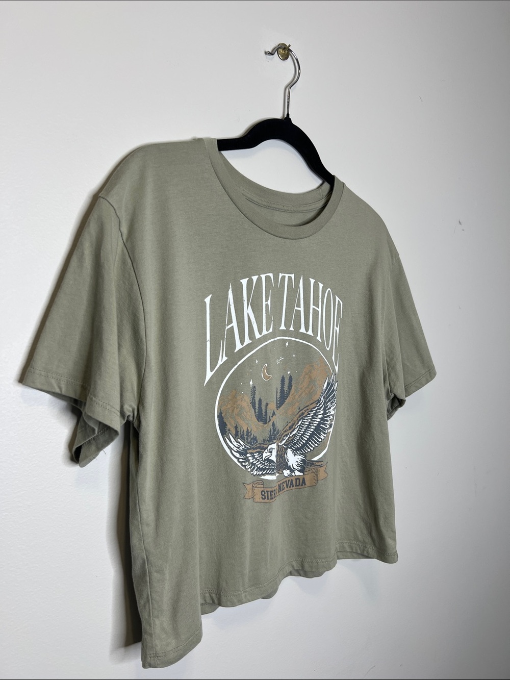 Lake Tahoe Soaring Eagle Sierra Nevada 100% Cotton Crop Top Tee size Large - Picture 3 of 8
